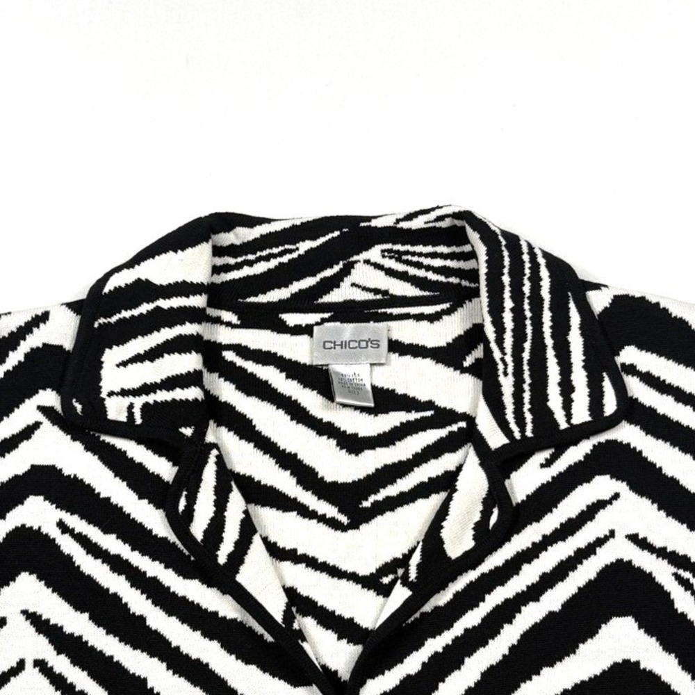 Women's CHICO'S Zebra-Print Style Silk Blend Jacket Black & White‎ Size 2 (M/L)